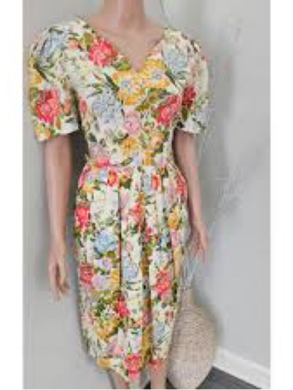 Vintage Ann Taylor Floral Midi Dress Linen size 14
